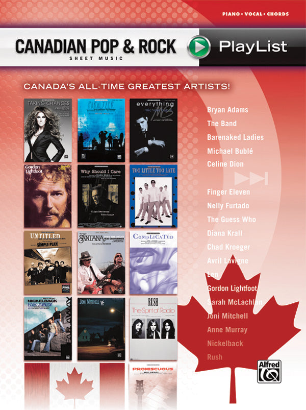 Canadian Pop & Rock Sheet Music Playlist Cover Image