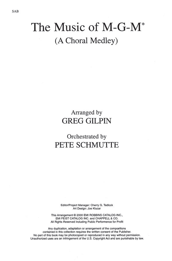 The Music of M-G-M (A Choral Medley) Sheet Music Preview