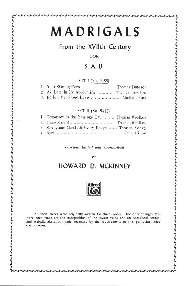 Madrigals (from the XVIIth Century) Sheet Music Preview