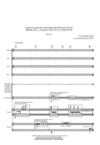 Bright Mass With Canons (Version with 2 Pianos and Percussion - Score and Parts) Sheet Music Preview