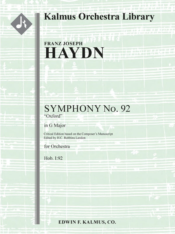 Symphony No. 92 in G (Oxford), Hob. I:92 [Critical Edition] Cover Image