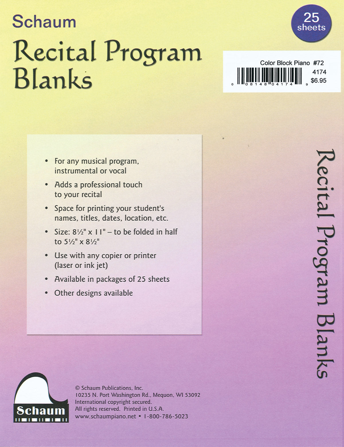 Schaum Recital Programs (Blank) #72: Color Block Piano Cover Image