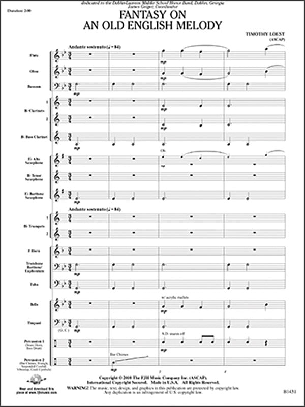 Fantasy on an Old English Melody: E-flat Baritone Saxophone Sheet Music Preview