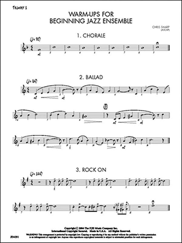 Warm-ups for Beginning Jazz Ensemble: Opt. Trumpet 3 Sheet Music Preview